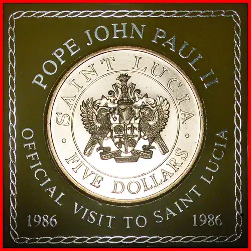 * JOHANNES PAUL II. (1978-2005): ST. LUCIA ★ 5 DOLLAR 1986 STG STEMPELGLANZ! SELTEN! * JOHN PAUL II (1978-2005): SAINT LUCIA ★ 5 DOLLARS 1986 UNC! RARE!