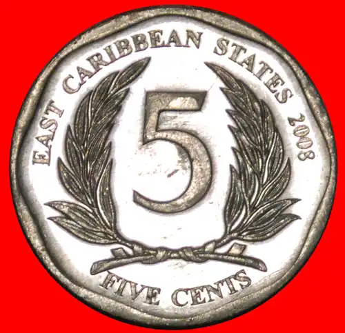 * RUNDEN (2002-2019): OSTKARIBISCHE STAATEN ★ 5 CENT 2008 STEMPEL 1+A uSTG STEMPELGLANZ! * ROUND: EAST CARIBBEAN STATES ★ DIES 1+A 