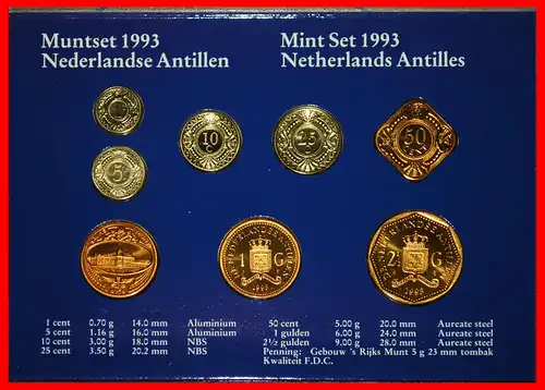 * NIEDERLANDE: NIEDERLÄNDISCH ANTILLEN ★ 1 - 2 1/2 - 5-10-25 CENT 1- 2 1/2 GULDEN 1993 FDC STEMPELGLANZ!   *  NETHERLANDS ANTILLES ★