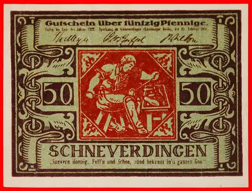 * HANOVER: DEUTSCHLAND SCHNEVERDINGEN ★ 50 PFENNIG 1921 KFR KNACKIG! GRAU GRÜN! * HANOVER: GERMANY SCHNEVERDINGEN ★