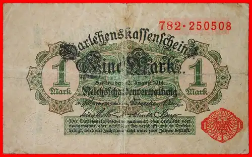 * DARLEHNSKASSENSCHEIN: DEUTSCHLAND ★ 1 MARK 1914! *  GERMANY ★