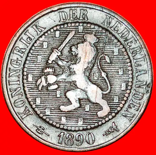 * RAMPANT LÖWE (1877-1898): NIEDERLANDE ★ 2 1/2 CENT 1890! * NETHERLANDS ★ 