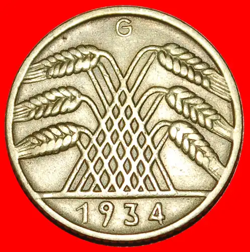 * DRITTES REICH (1933-1945): DEUTSCHLAND ★ 10 REICHSPFENNIG 1934G SELTEN! * THIRD REICH: GERMANY ★ RARE!