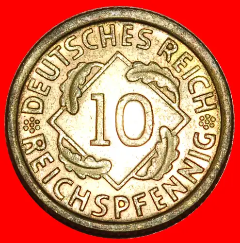 * DRITTES REICH (1933-1945): DEUTSCHLAND ★ 10 REICHSPFENNIG 1936J! STG STEMPELGLANZ! SELTEN! * THIRD REICH: GERMANY ★  UNC MINT LUSTRE! RARE!