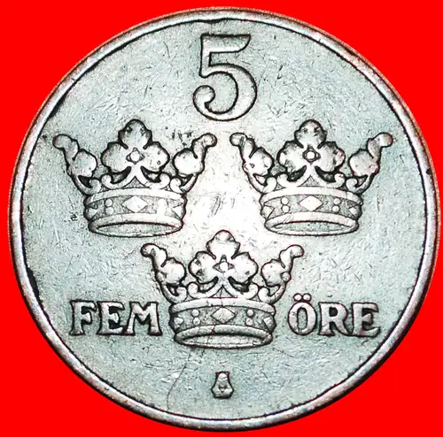 * 3 KRONEN: SCHWEDEN ★ 5 OERE 1913! GUSTAV V. (1907-1950) * 3 CROWNS: SWEDEN ★