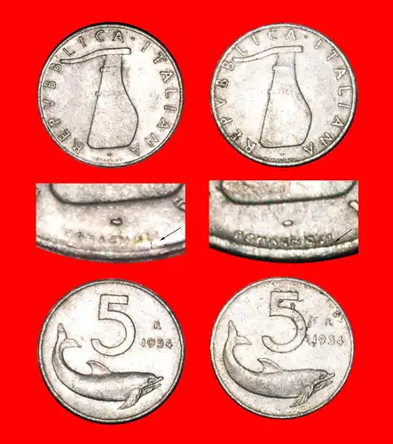 * DELFIN (1951-2001): ITALIEN ★ 5 LIRE 1954R BEIDE TYPEN!!! * DOLPHIN: ITALY ★ 5 LIRAS 1954R BOTH TYPES!!!