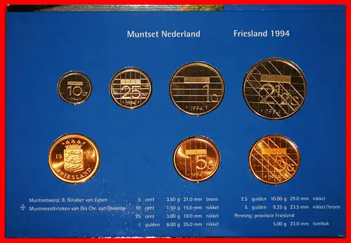 * BEATRIX (1980-2013):  NIEDERLANDE ★ FDC 1994 (6 MÜNZEN + MEDAILLE FRIESLAND)! VERÖFFENTLICHT WERDEN! * NETHERLANDS ★ SELECT MINT SET 1994 (6 COINS + MEDAL FRIESLAND)! TO BE PUBLISHED!