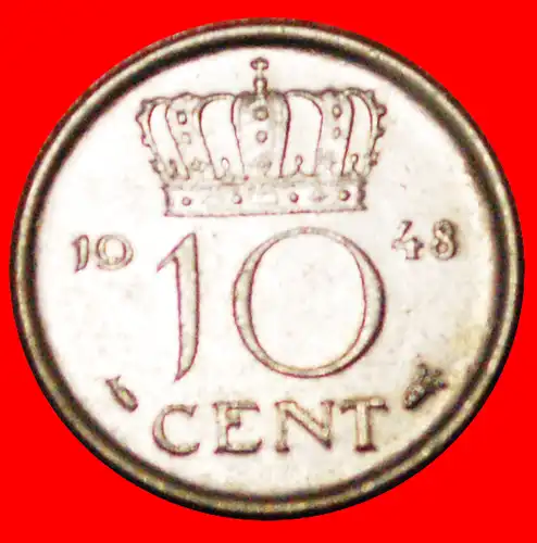 * PORTRÄT LINKS: NIEDERLANDE ★ 10 CENT 1948!!! WILHELMINA (1890-1948) * NETHERLANDS ★ 