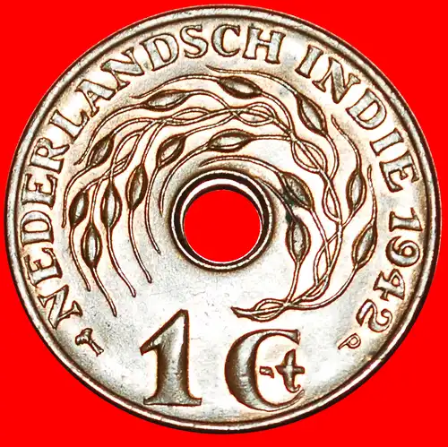 * USA (1936-1945): NIEDERLÄNDISCH-INDIEN ★ 1 CENT 1942P★ WILHELMINA (1890-1948) uSTG STEMPELGLANZ! *  NETHERLANDS EAST INDIES ★