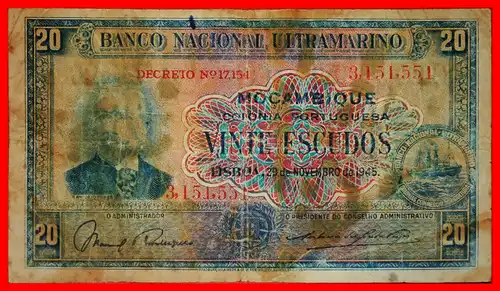 ~ GROSSBRITANNIEN: MOSAMBIK VON PORTUGAL ★ 20 ESCUDOS 1945 SCHIFF UNGEWÖHNLICH!  ~ GREAT BRITAIN: MOZAMBIQUE OF PORTUGAL ★  SHIP! UNCOMMON!