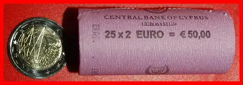 * GRIECHENLAND: ZYPERN ★ 2 EURO 1987-2022 ERASMUS (1466-1536)! STEMPELGLANZ ROLLE 25 MÜNZEN! * GREECE: CYPRUS ★ ROLL 25 COINS!