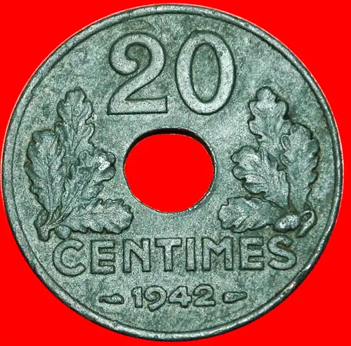 * VICHY BESETZUNG DURCH DEUTSCHLAND: FRANKREICH★ 20 CENTIME 1942 ZINK! UNGEWÖHNLICH! * VICHY OCCUPATION BY GERMANY: FRANCE★UNCOMMON!