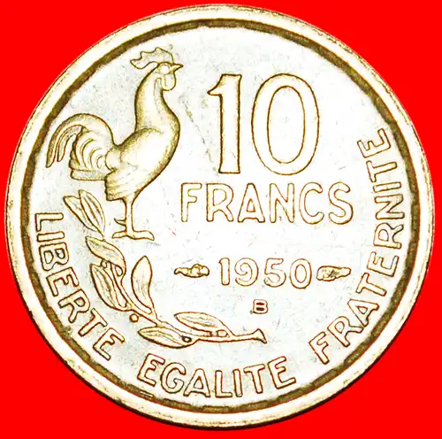 * HAHN (1950-1959): FRANKREICH★ 10 FRANC 1950B SELTEN!  * COCK: FRANCE ★SCARCE!