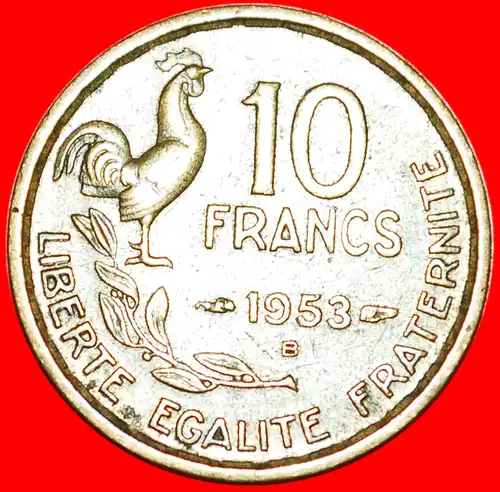 * HAHN (1950-1959): FRANKREICH★ 10 FRANC 1953B! * COCK: FRANCE ★