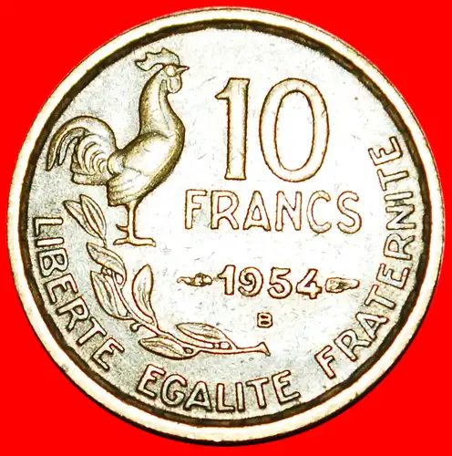 * HAHN (1950-1959): FRANKREICH★ 10 FRANC 1954B! SELTEN!  * COCK: FRANCE ★SCARCE!