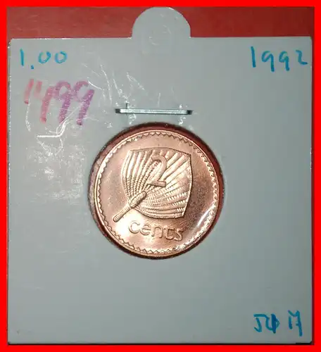 * KANADA (1990-2001): FIJI ★ 2 CENT 1992! PALM-FÜHLER ELISABETH II. (1953-2022) IN PACKUNG STG STEMPELGLANZ! * CANADA: FIJI ★ IN HOLDER!