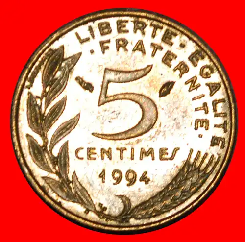 * MARIANNE (1966-2001): FRANKREICH ★ 5 CENTIMES 1994 DELPHIN VZGL STEMPELGLANZ! *  FRANCE ★