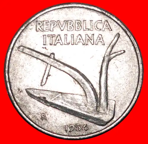 * PFLUG (1951-2001): ITALIEN ★ 10 LIRE 1954R VZGL STEMPELGLANZ UNGEWÖHNLICH! * PLOUGH: ITALY ★10 LIRE 1954R MINT LUSTRE UNCOMMON!