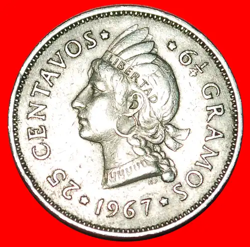 * GROSSBRITANNIEN (1967-1974): DOMINIKANISCHE REPUBLIK ★ 25 CENTAVO 1967!  * GREAT BRITAIN: DOMINICAN REPUBLIC ★ 