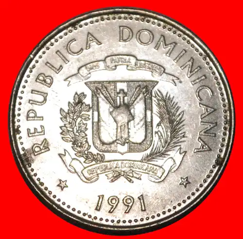 * KANADA (1989-1991): DOMINIKANISCHE REPUBLIK ★ 25 CENTAVO 1991 VZGL STEMPELGLANZ! OCHSEN!   * CANADA: DOMINICAN REPUBLIC ★ 