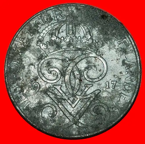 * 3 KRONEN (1917-1919): SCHWEDEN ★ 5 OERE 1917 EISEN SELTEN! GUSTAV V. (1907-1950) * 3 CROWNS: SWEDEN ★ 5 ORE 1917 IRON SCARCE! 