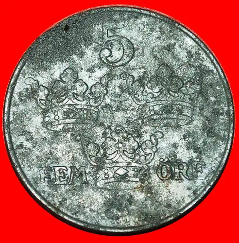 * 3 KRONEN (1917-1919): SCHWEDEN ★ 5 OERE 1917 EISEN SELTEN! GUSTAV V. (1907-1950) * 3 CROWNS: SWEDEN ★ 5 ORE 1917 IRON SCARCE! 