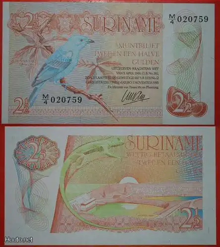 * GROSSBRITANNIEN★ SURINAME ★ 2 1/2 GULDEN 1985 VOGEL, EIDECHSE UND DAMM! KFR KNACKIG! * GREAT BRITAIN: SURINAME ★