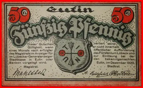 * OLDENBURG: DEUTSCHLAND EUTIN ★ 50 PFENNIG 1920 VZGL KNACKIG!  * OLDENBURG: GERMANY EUTIN ★