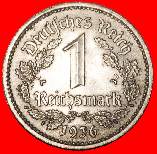 * OHNE HAKENKREUZ (1933-1939): DEUTSCHLAND ★ 1 MARK 1936A STG UNVERÖFFENTLICHT! 3. REICH (1933-1945) * NO SWASTIKA: GERMANY ★UNCOMMON! THIRD REICH