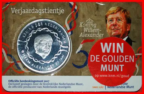 * WILLEM-ALEXANDER 1967-2017: NIEDERLANDE ★ 10 EURO 2017 STG STEMPELGLANZ! SELTEN!  *  NETHERLANDS ★ SILVER PLATED! SCARCE!