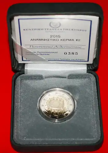 * FLAGGE: ZYPERN ★ 2 EURO 2015 PP! SELTEN! * FLAG: CYPRUS ★ 2 EURO 2015 PROOF! RARE!