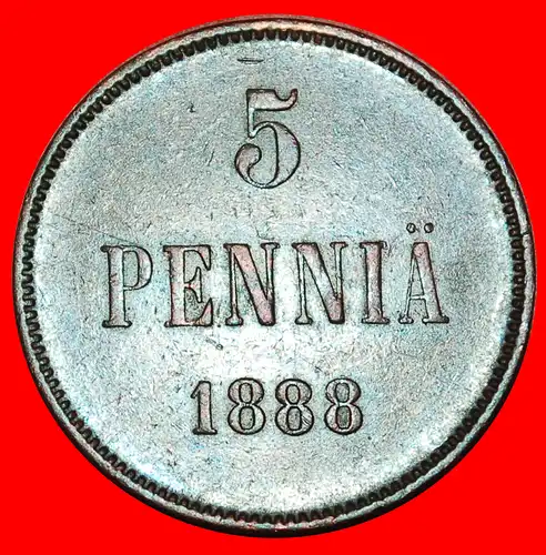 * TYP 1888-1892: FINNLAND (russland, künftig die UdSSR) ★ 5 PFENNIG 1888 UNGEWÖHNLICH! ALEXANDER III. (1881-1894)! * FINLAND (russia, the USSR in future) ★