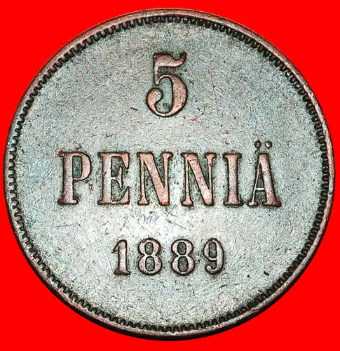 * TYP 1888-1892: FINNLAND (russland, künftig die UdSSR) ★ 5 PFENNIG 1889 UNGEWÖHNLICH! ALEXANDER III. (1881-1894)! * FINLAND (russia, the USSR in future) ★