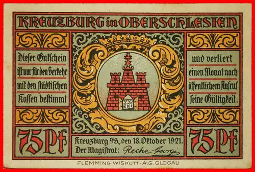 * POLEN: DEUTSCHLAND KREUZBURG ★ 75 PFENNIG 1921 KNACKIG! KLUCZBORK! * POLAND: GERMANY KREUZBURG ★ 75 PFENNIG 1921 CRISP! !