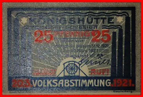 * POLEN: DEUTSCHLAND KÖNNIGSHÜTTE ★ 25 PFENNIG 1921 KFR KNACKIG! CHORZOW (KROLEWSKA HUTA)! * POLAND: GERMANY KOENIGSHUETTE ★ 25 PFENNIG 1921 UNC CRISP!