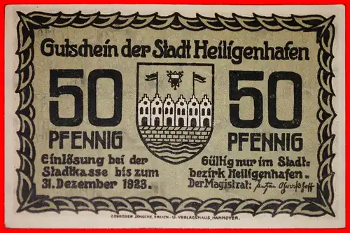 * SCHLESWIG-HOLSTEIN: DEUTSCHLAND HEILIGENHAFEN ★ 50 PFENNIG (1921)!  KNACKIG!   *  GERMANY  ★ 
