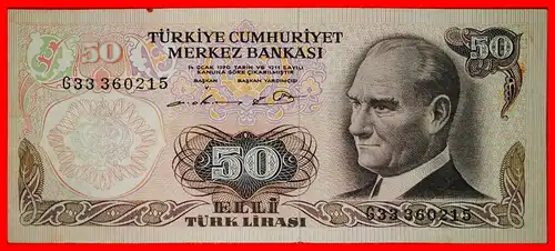 * ATATÜRK (1923-1938): TÜRKEI ★ 50 LIRA (1976-1982) AKT 1970! uKFR KNACKIG! * ATATURK: TURKEY ★