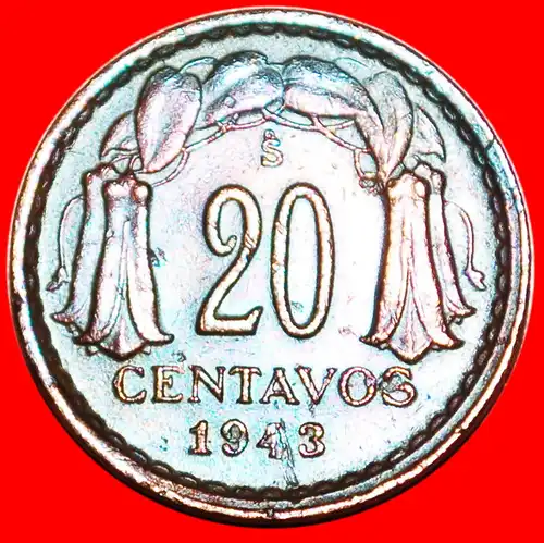 * KRIEGSZEIT (1939-1945): CHILE★ 20 CENTAVO 1943 FEHLER! * WAR ISSUE: CHILE★ ERRORS!