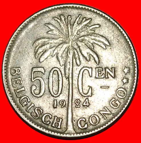 * BELGIEN (1921-1929): BELGISCHER KONGO ★ 50 CENTIME 1924! HOLLÄNDISCHE LEGENDE! ALBERT I. (1909-1934) * BELGIUM: BELGIAN CONGO ★