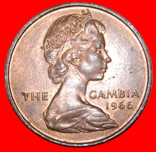 * GROSSBRITANNIEN: DIE GAMBIA ★ 1 PENNY 1966 SCHIFF STG STEMPELGLANZ! ELISABETH II. (1953-2022)  * GREAT BRITAIN: THE GAMBIA ★ 