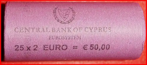 * GRIECHENLAND: ZYPERN ★ROLLER 2 EURO 2018 = 25 Stück Stgl./unz! * GREECE: CYPRUS ★ ROLL 2 EURO 2018 = 25 COINS!