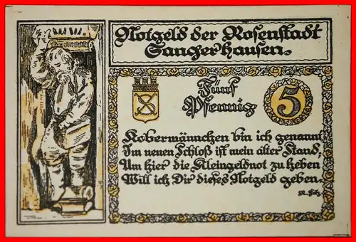 * SACHSEN: DEUTSCHLAND SANGERHAUSEN ★ 5 PFENNIG 1921 KFR KNACKIG! * SAXONY: GERMANY SANGERHAUSEN ★