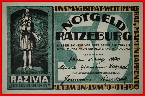 * SCHLESWIG-HOLSTEIN: DEUTSCHLAND RATZEBURG ★ 50 PFENNIGS (1921) RAZIVIA KFR KNACKIG!      *  GERMANY  ★ 