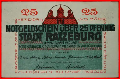 * SCHLESWIG-HOLSTEIN: DEUTSCHLAND RATZEBURG ★ 25 PFENNIGS 1121 (1921)! KNACKIG!   *  GERMANY  ★ 