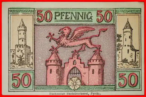 * POMMERN: DEUTSCHLAND PYRITZ POLAND PYRZYCE★ 50 PFENNIG 1921 DRACHEN VZGL KNACKIG!    * POMERANIA: GERMANY PYRITZ POLAND PYRZYCE★ DRAGON CRISP! 