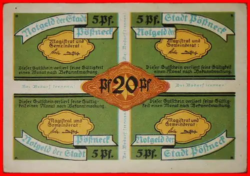 * THÜRINGEN: DEUTSCHLAND PÖßNECK ★ 20 PFENNIG (1921) KNACKIG!  * THURINGIA: GERMANY POESSNECK ★