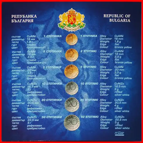 * FEHLER SILBER: BULGARIEN ★ 1-2-5-10-20-50- STOTINKE BU 1999-2000 UNGEWÖHNLICH!  * ERROR SILVER: BULGARIA ★  BU SET 1999-2000 UNCOMMON!