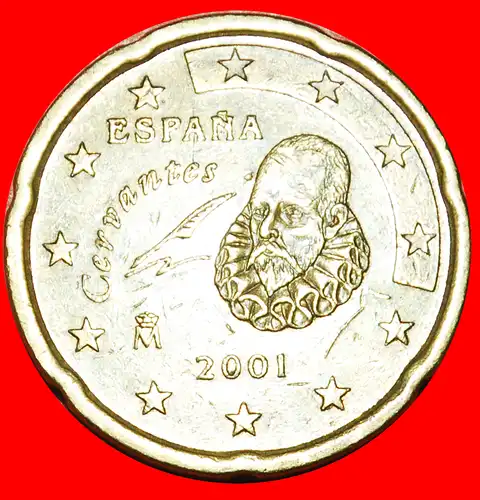 * NORDISCHES GOLD (1999-2006): SPANIEN ★ 20 EURO CENT 2001 Cervantes (1547-1616)!  * NORDIC GOLD: SPAIN ★
