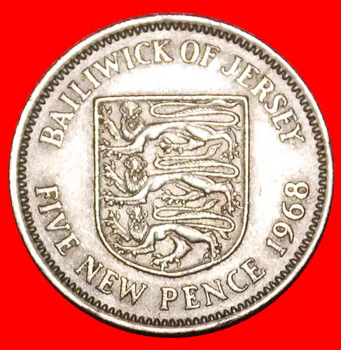 * GROSSBRITANNIEN 3 LÖWEN: JERSEY  ★ 5 NEU PENCE 1968! ELISABETH II. (1953-2022) * GREAT BRITAIN: JERSEY ★