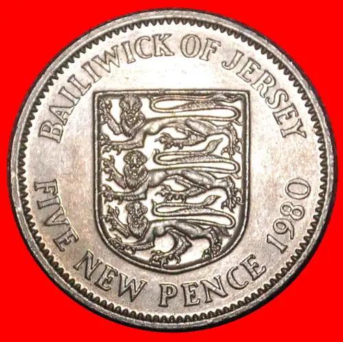 * GROSSBRITANNIEN (1968-1980): JERSEY ★ 5 NEU PENCE 1980 3 LÖWEN! ELISABETH II. (1953-2022) * GREAT BRITAIN: JERSEY ★